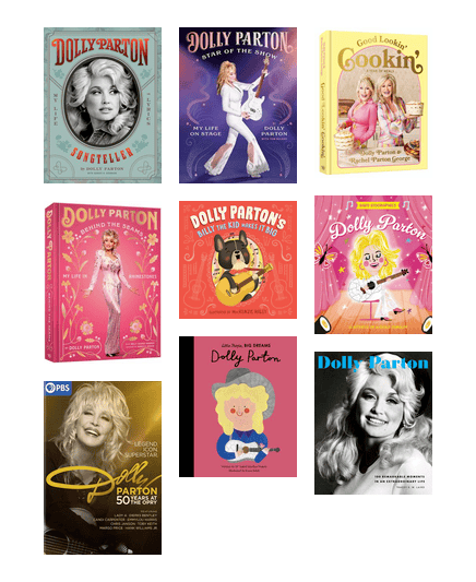 A collection of book covers contained in the "Omaha Picks: We love you, Dolly" booklist.