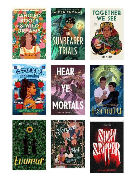 A collection of book covers contained in the "Omaha Picks: Teen Reads for Hispanic Heritage Month" booklist.